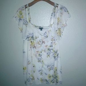 Torrid 2X Summer Spring Yellow White Floral Flowy Top Plus